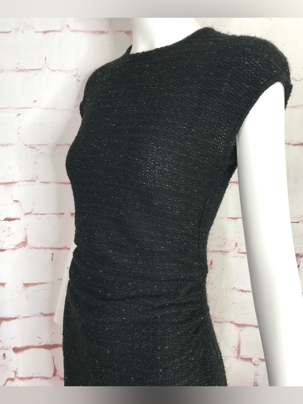 ZARA NWT Metallic Thread Midi Dress Size Small Black Knit Gold Blue Flecks NEW - Picture 4 of 16